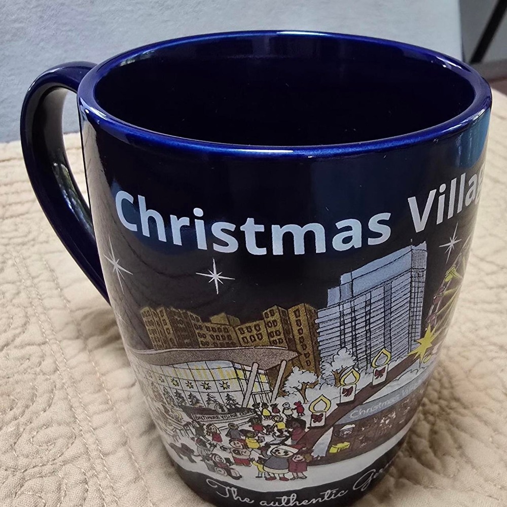 Christmas Village in Baltimore mug with cartoon illustration of a Christmas